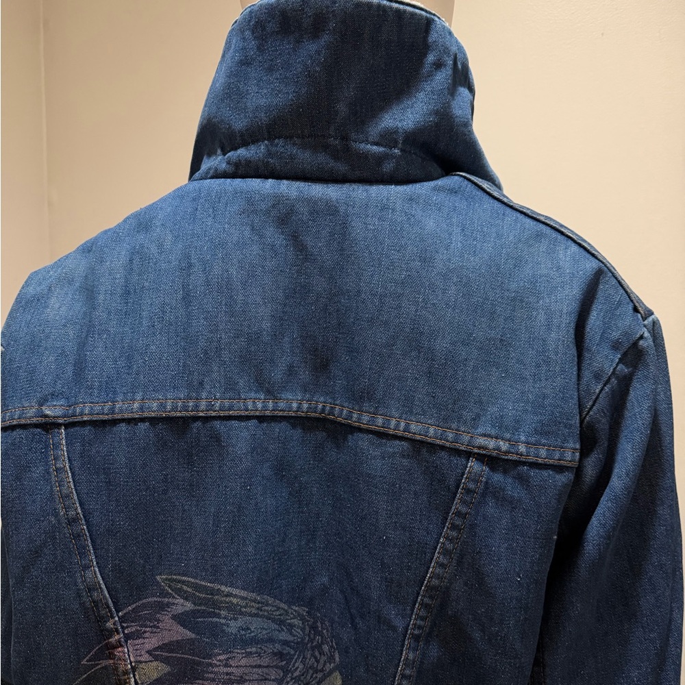 Vintage Sherpa Lined Denim jacket w/
Indian Head Native American western 90’s - Picture 3 of 16